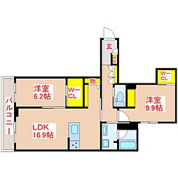 シャーメゾンプレミア鹿児島駅前 2LDKの間取図画像