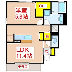 サニーハイツ花棚A棟 1LDKの間取図画像