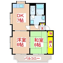 ソレイユ伊敷 2DKの間取図画像