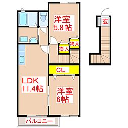 シエルクレール1 2LDKの間取図画像