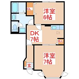 クリアネス・Y2 2DKの間取図画像