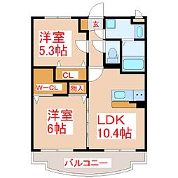 リバーサイドM 2LDKの間取図画像