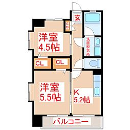 さくらヒルズ新屋敷壱番館 2Kの間取図画像