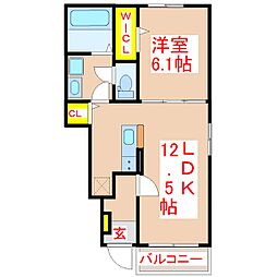 レジデンスリッチA棟 1LDKの間取図画像