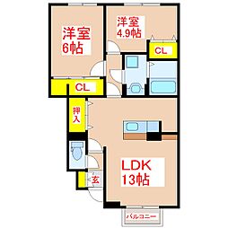 ベルメール 2LDKの間取図画像