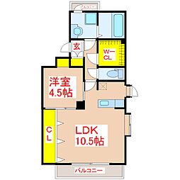 リュクスヴィレ帖佐1 1LDKの間取図画像
