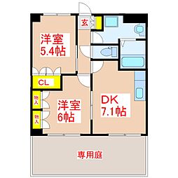 リバービュー 2DKの間取図画像