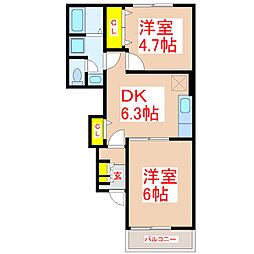マザーアース悠 2DKの間取図画像