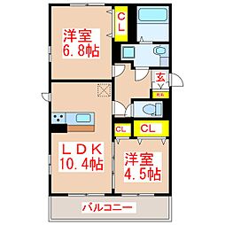 シュプリーム杏 2LDKの間取図画像