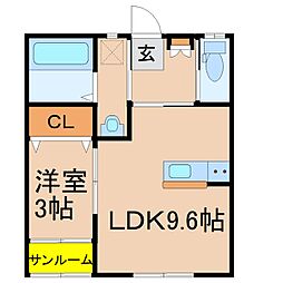 クレストガーデン 1LDKの間取図画像