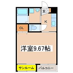 サンハイツ岡崎K 1Kの間取図画像