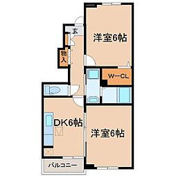 コンフォート・ヴィラ緑山1 2DKの間取図画像