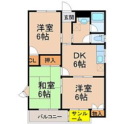 サンリブレ寿 3DKの間取図画像