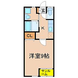 プランドール札元 1Kの間取図画像