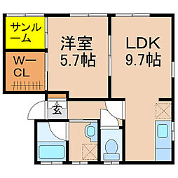 セゾンB 1LDKの間取図画像