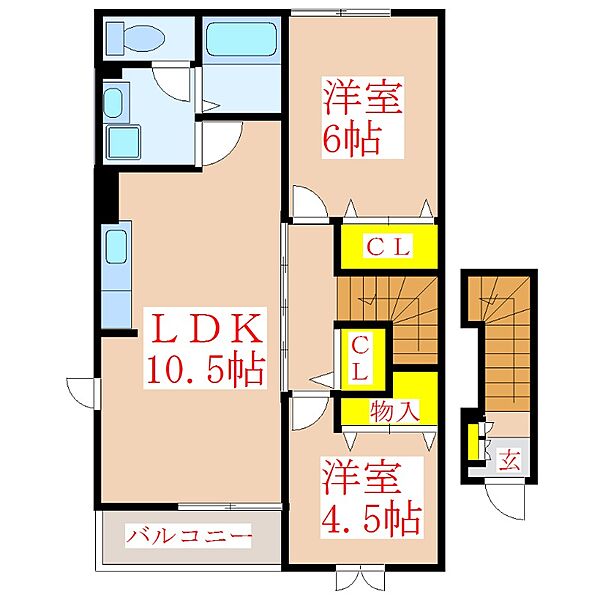 スカイビレッジ　Ｅ ｜鹿児島県霧島市溝辺町崎森(賃貸アパート2LDK・2階・51.67㎡)の写真 その2