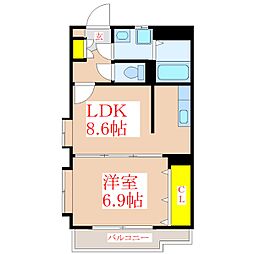サンパレス国分 1LDKの間取図画像