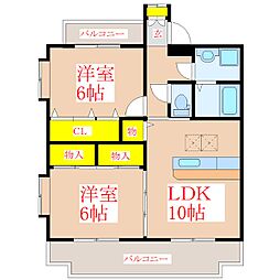 アミティエ浜田 2LDKの間取図画像