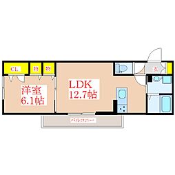 フリーディオ舞鶴B 1LDKの間取図画像