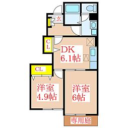 コンドミニアム国分B棟 2DKの間取図画像