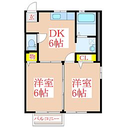 フレグランス広瀬C 2DKの間取図画像