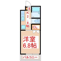 サンハイツありむら2 1Kの間取図画像