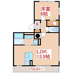 フレア谷山中央 1LDKの間取図画像