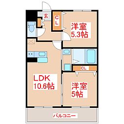 オーラルバレー坂之上 2LDKの間取図画像