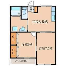 福島ラ・クォーレ 2DKの間取図画像