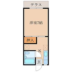 サンシャインKanoya 1Kの間取図画像