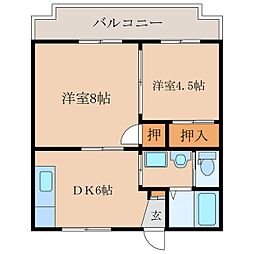 第2城山ハイツ 2DKの間取図画像