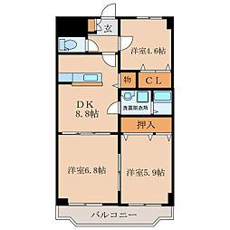 グランドスイート西原 3DKの間取図画像