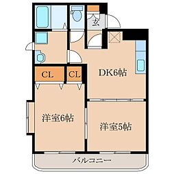 パークスクエア郷原 2DKの間取図画像