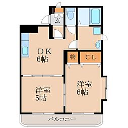 パークスクエア郷原 2DKの間取図画像