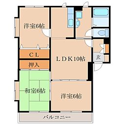 ヒルズハイアットB棟 3LDKの間取図画像