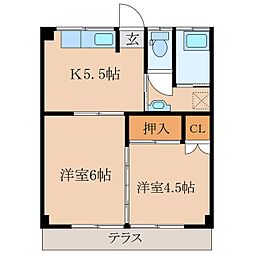 ハイツアムール 2Kの間取図画像