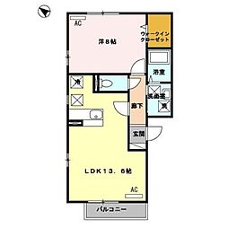 オーブ下荒田 1LDKの間取図画像