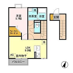 フェリーチェマルヤマ 1LDKの間取図画像