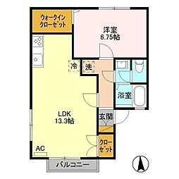 クレストファイブA 1LDKの間取図画像