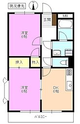 モンターニュ横山 2DKの間取図画像