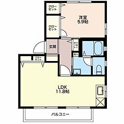 カーサ・マッローネB 1LDKの間取図画像