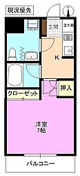 カリーテ飛翔 1Kの間取図画像
