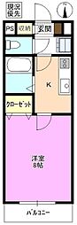 リバーサイド二子 1Kの間取図画像