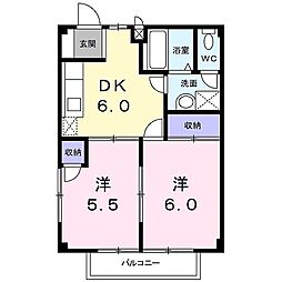 アメニティーあずみ野C 2DKの間取図画像