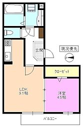 Wing女鳥羽 1LDKの間取図画像