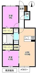 フェリオ城山 2LDKの間取図画像