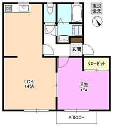 グルンネルハイムD 1LDKの間取図画像