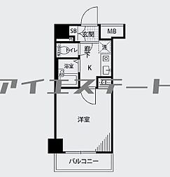 プレール月島RIVAGE 1Kの間取図画像
