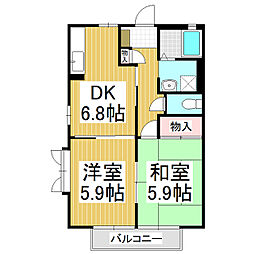 フレグランスやまと　Ｂ棟 1階2DKの間取り