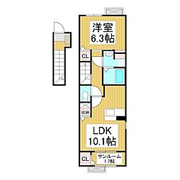 ノース・スクエア 一本木 1LDKの間取図画像